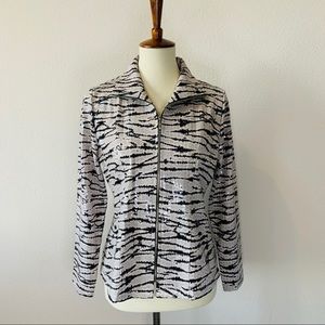 Exclusively Misook Zebra Sequin Zip Jacket